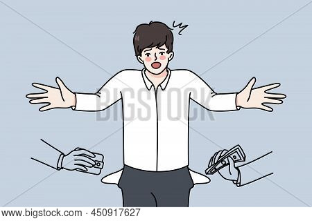 Confused Businessman Get Robbed By Thieves. Unhappy Frustrated Man Employee Struggle With Robbery. B