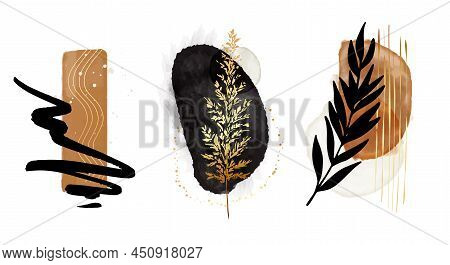 Abstract Minimalist Art Contour Line Drawing With Abstract Shape. Abstract Plant Social Media Design