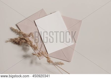 Boho Wedding, Birthday Stationery Composition. Blank Greeting Card, Invitation Mockup, Blush Pink, N