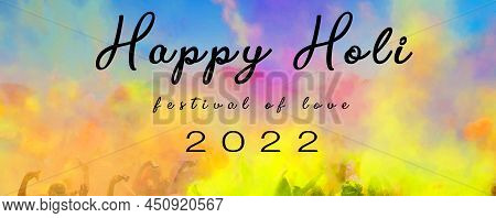 Crowd Throwing Bright Colored Powder Paint In The Air At Holi Festival Dahan.