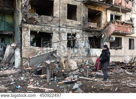 Destroyed House After A Rocket Attack In Kyiv, Ukraine
