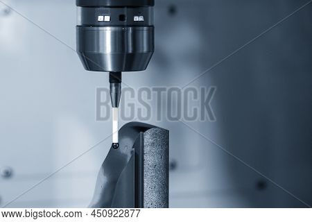 Closeup Scene The Cmm Probe Measuring The Mold Part On The Cnc Milling Machine. The Quality Control 