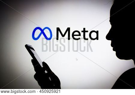 March 14, 2022, Brazil. In This Photo Illustration The Meta Platforms Logo Seen In The Background Of