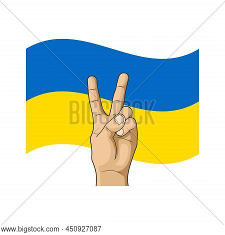 Peace Hand Signn. Ukrainian Flag. Vector Illustration.