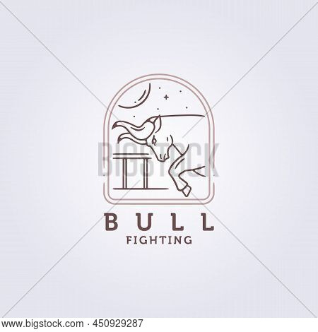 Bullfight Arena, Bullfighting Tradition Sign Logo Vector Illustration Template Design Simple Line Lo