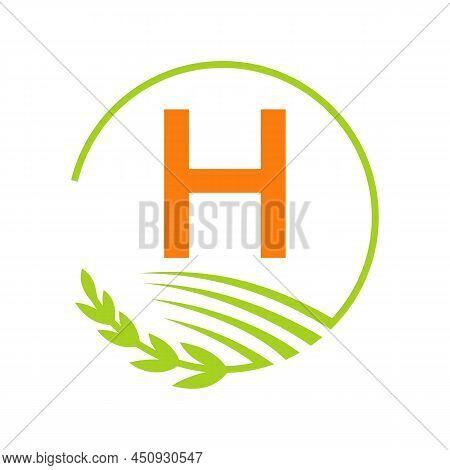 Agriculture Logo On H Letter Concept. Agriculture And Farming Logo Sign H Letter Template
