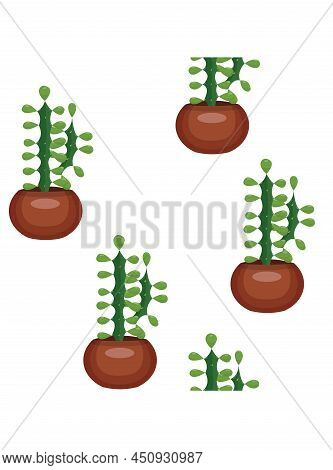 Cactus In A Pot. Seamless Pattern. Vector Stock Illustration.