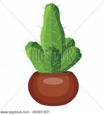 Cactus In A Pot. Vector Stock Illustration Isolated On White Background.
