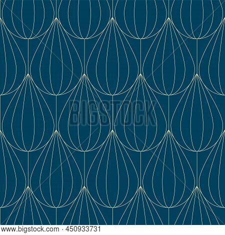 Volume Drops Seamless Pattern. Blue Art Deco Design. Abstract Print. Geometric Shape. Vector Stock I