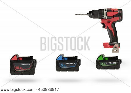 Batteries For Cordless Tools, A Large Set Of Tools From Different Angles. Batteries For A Screwdrive