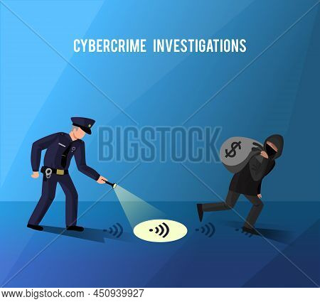 Computer Internet Hightech Crime Investigation Cyber Attacks And Misuse Of Data Prevention Flat Dark