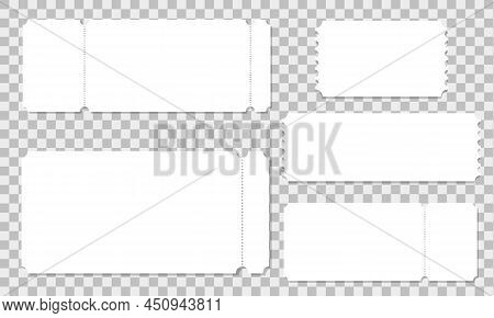Set Of Ticket Mockups. Collection Of Empty Paper Entry Tickets For Event, Concert, Movie, Museum, Fe