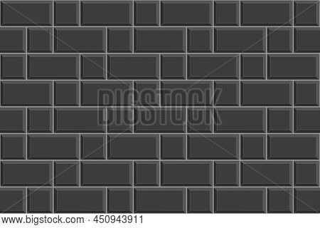 Black Tile Seamless Pattern. Rectangle And Square Brick Background. Kitchen Backsplash Or Bathroom C