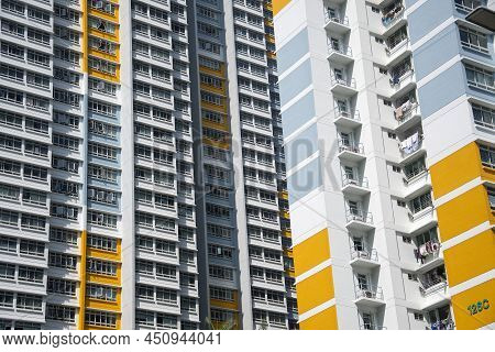 Singapore- Mar 13, 2022: Facade Of Housing Development Board (hdb) Apartment Units In Singapore. Abo