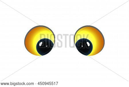 Cartoon Cute Eyes Of A Creature, Animal Or A Cat, Scared Or Amazed Emotion. Isolated Monsters Eyes F