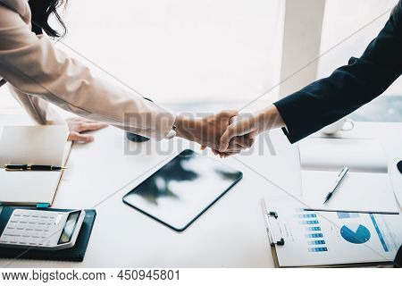 Business Partnership Meeting Concept. Image Business Women Handshake. Successful Business People Han
