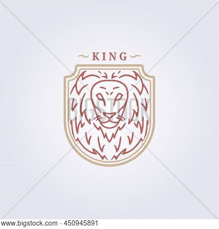 Line Leo Badge, King Lion Face Head Icon Sign Symbol Logo Template Vector Illustration Background La
