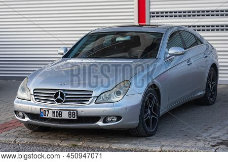 Side; Turkey - March 05 2022:     Silver Mercedes Benz Cls-class C219   Is Parked  On The Street On 