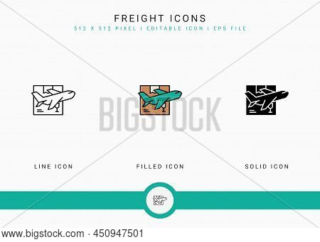 Freight Icons Set Vector Illustration With Solid Icon Line Style. Logistic Delivery Concept. Editabl