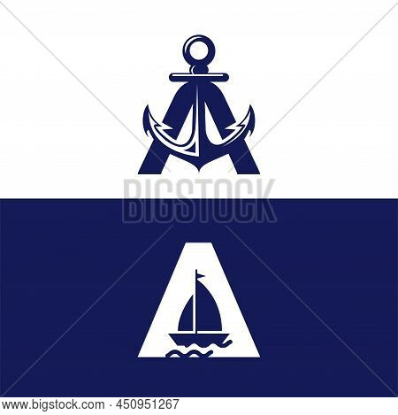 Letter A Sailor Boat Logo Design Vector Icon Graphic Emblem Illustration. Letter A And Sail Boat Log