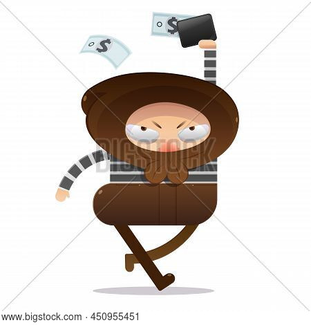Thief Character On A White Background. Bandit Cartoon Vector Illustration