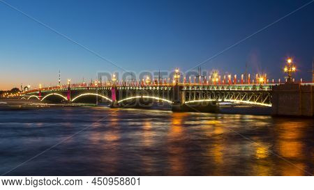 Troitsky Bridge At Night, Saint Petersburg, Russia