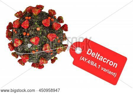 Deltacron, New Strain Ay.4/ba.1. Coronavirus, Covid-19, 3d Rendering Isolated On White Background