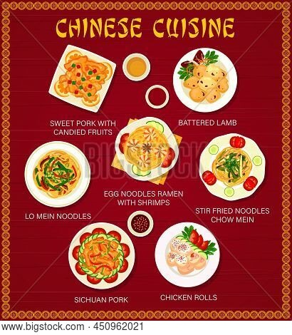 Chinese Cuisine Food Menu, Asian Restaurant China Dishes And Meals, Vector Cover. Chinese Cuisine An