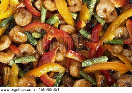 Fried Vegetables With Seafood. A Mix Of Seafood And Vegetables For Wok Noodles.