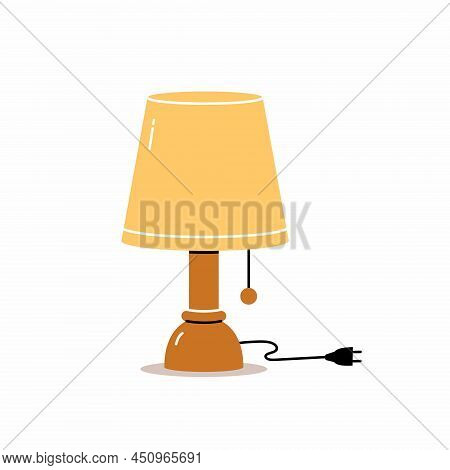Classic Table Lamp With Plug Isolated On White Background. Vector Trendy Illustration