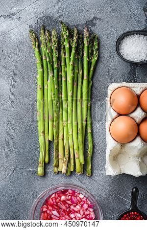 Asparagus With Eggs And French Dressing Ingredients With Dijon Mustard, Onion Chopped In Red Vinegar