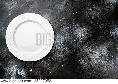 Ceramic Empty White Plate Set With Copy Space For Text Or Food With Copy Space For Text Or Food, Top