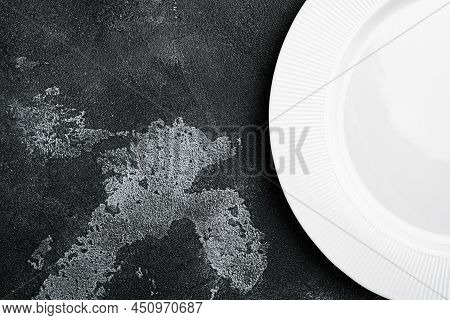 Porcelain Empty White Plate Set With Copy Space For Text Or Food With Copy Space For Text Or Food, T