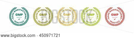 Gmp Good Manufacturing Practice Certified Badge With Wreath Shape Design