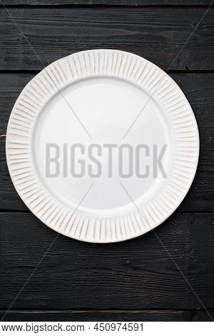 Empty White Plate Porcelain Set With Copy Space For Text Or Food With Copy Space For Text Or Food, T