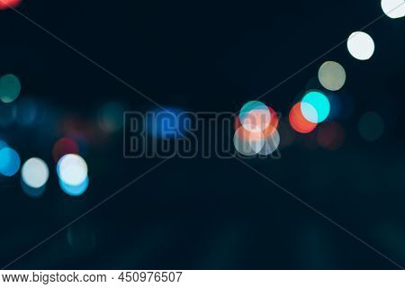 Night City Street Lights Bokeh Dark Background.