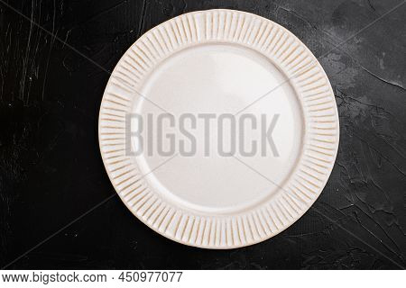 Empty White Plate Porcelain Set With Copy Space For Text Or Food With Copy Space For Text Or Food, T