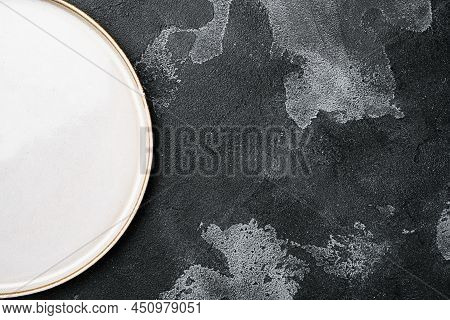 Empty Ceramic Plate Set With Copy Space For Text Or Food With Copy Space For Text Or Food, Top View 