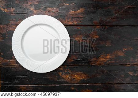 Porcelain Empty White Plate Set With Copy Space For Text Or Food With Copy Space For Text Or Food, T