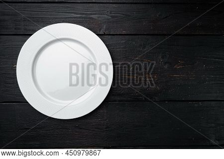 Empty White Plate Porcelain Set With Copy Space For Text Or Food With Copy Space For Text Or Food, T
