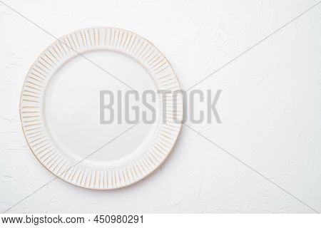 Porcelain Empty White Plate Set With Copy Space For Text Or Food With Copy Space For Text Or Food, T