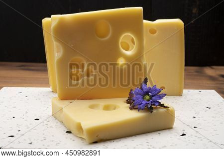 Swiss Cheese Collection, Yellow Emmentaler Cheese With Round Holes