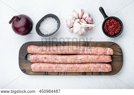 Traditional Mest Sausages, Flat Lay, On White Background.