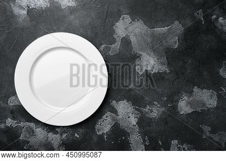 Empty White Plate Porcelain Set With Copy Space For Text Or Food With Copy Space For Text Or Food, T