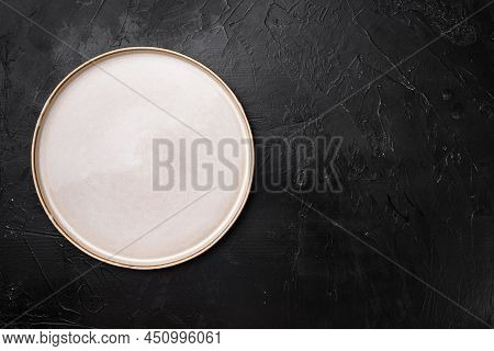 Empty Ceramic Plate Set With Copy Space For Text Or Food With Copy Space For Text Or Food, Top View 