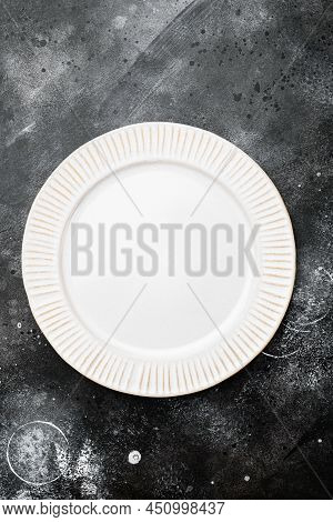 Ceramic Empty White Plate Set With Copy Space For Text Or Food With Copy Space For Text Or Food, Top