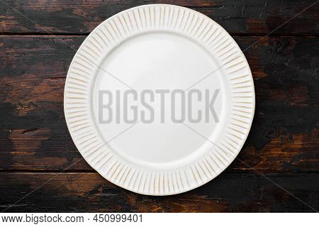 Empty Ceramic Plate Set With Copy Space For Text Or Food With Copy Space For Text Or Food, Top View 