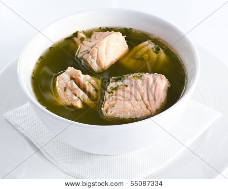 fish soup with salmon and leek