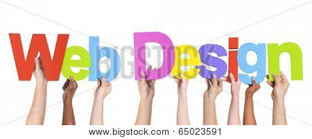 Diverse Hands Holding the Words Web Design