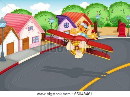 Illustration of a plane at the village with a tiger